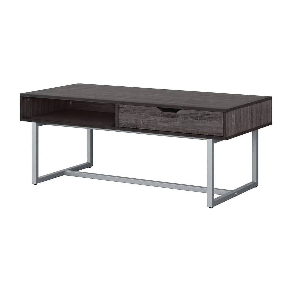 Gray Engineered Wood Single Drawer Coffee Table with Cubby Storage G7150