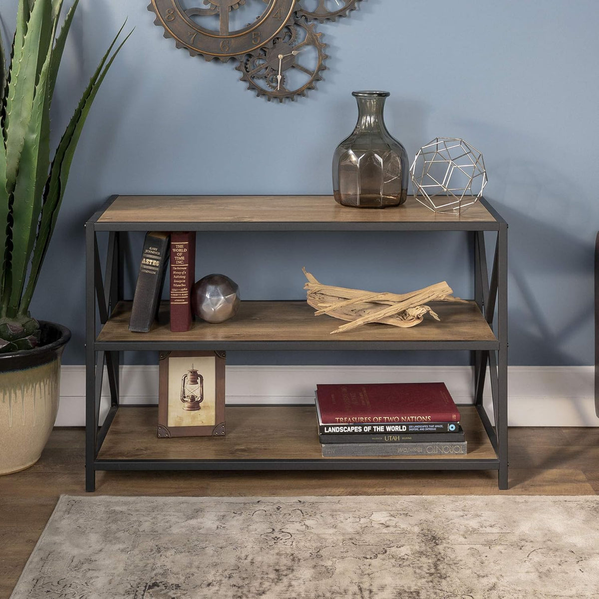 4 Tier Grey Metal Wood Bookcase M67784