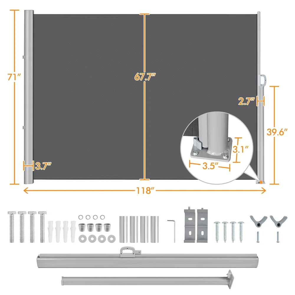 118 x 71" Retractable Side Awning, Dark Gray F71842
