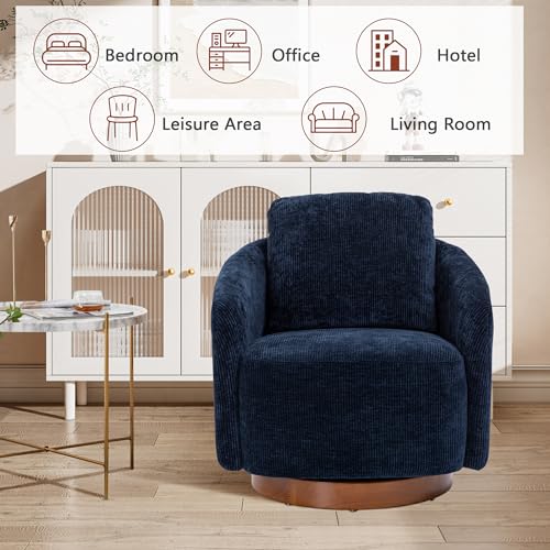 Ivory Chenille Swivel Barrel Chair with Wood Base T153949