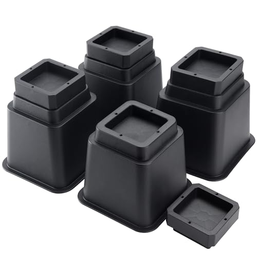 Adjustable Bed Risers Set of 4 (16 pcs Black) W5075
