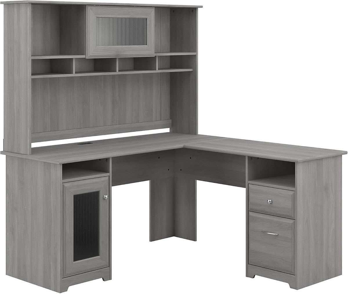 L Shaped Computer Desk with Hutch, 60W, Ash Gray D826649