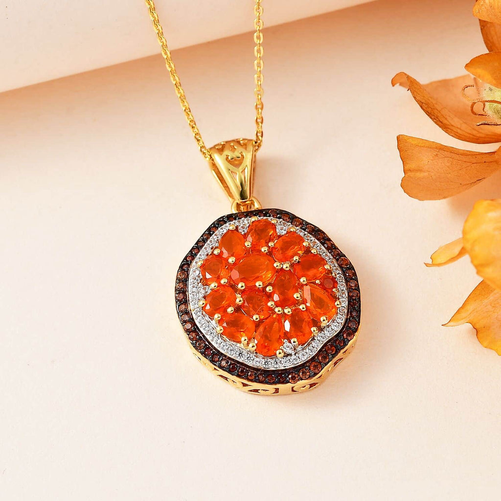 Crimson Fire Opal Oval 925 Sterling Silver Vermeil Yellow Gold Plated Pendant Necklace 20" Ct 1.87 V97179