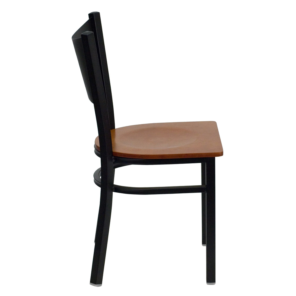 Black Metal Restaurant Chair with Cherry Wood Seat H23036