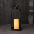 Matte Black Metal Open Frame Lantern with Solar Powered LED Candle Q3497