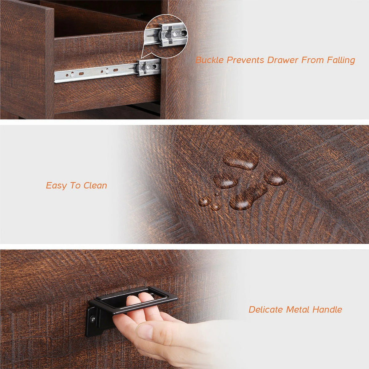 2 Pack 3 Drawers Rustic Brown Side Table Y87914