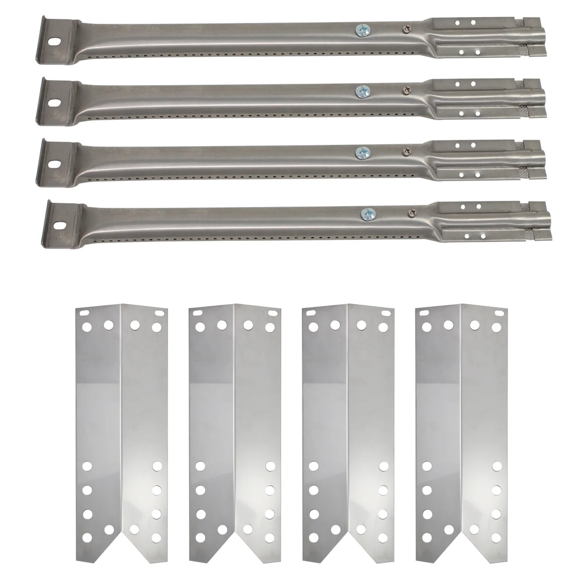 4-Pack Stainless Steel BBQ Gas Grill Tube Burner & Heat Shield Plate Replacement Parts J878