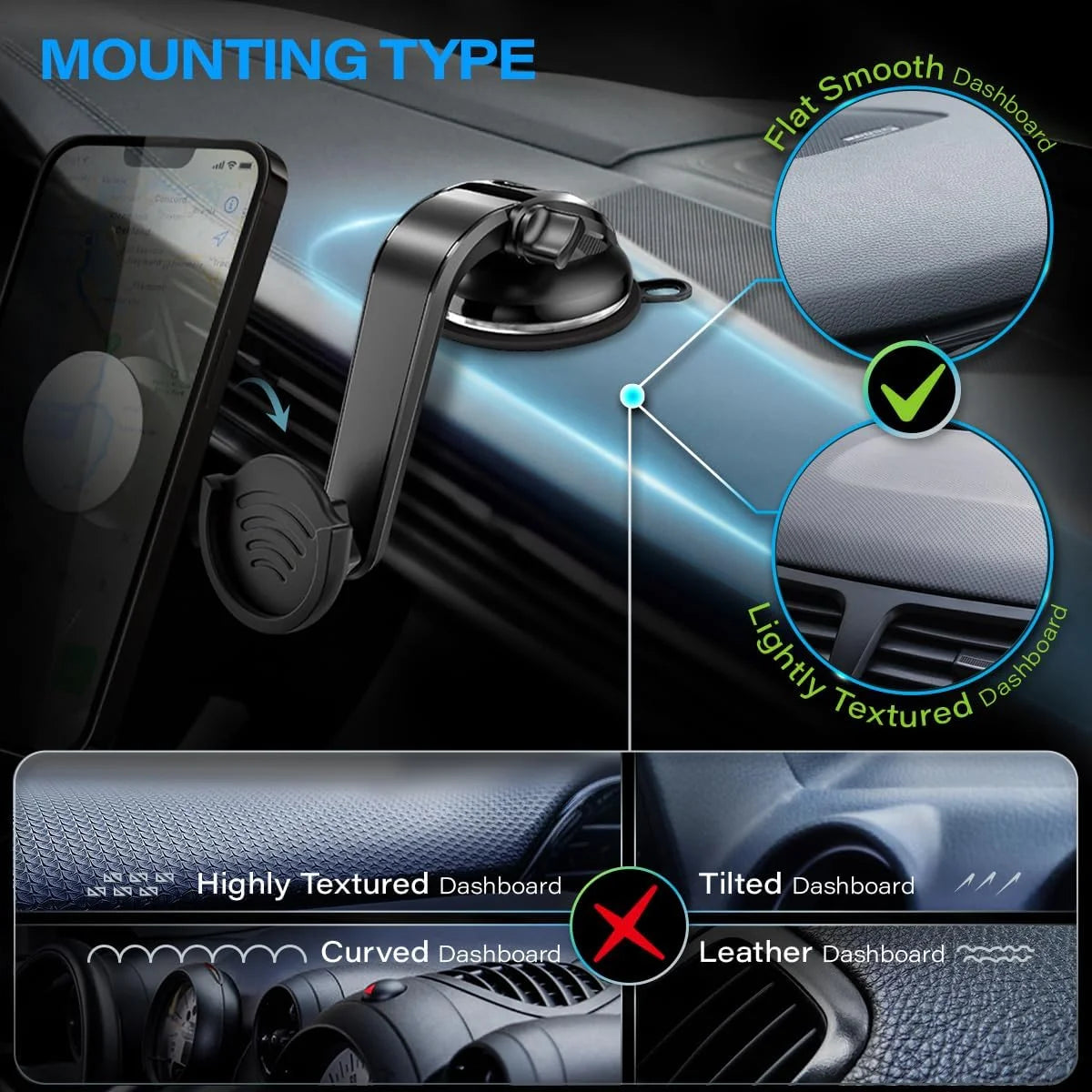 Suction Cup Phone Holder with 360 Rotation - Black Z9612