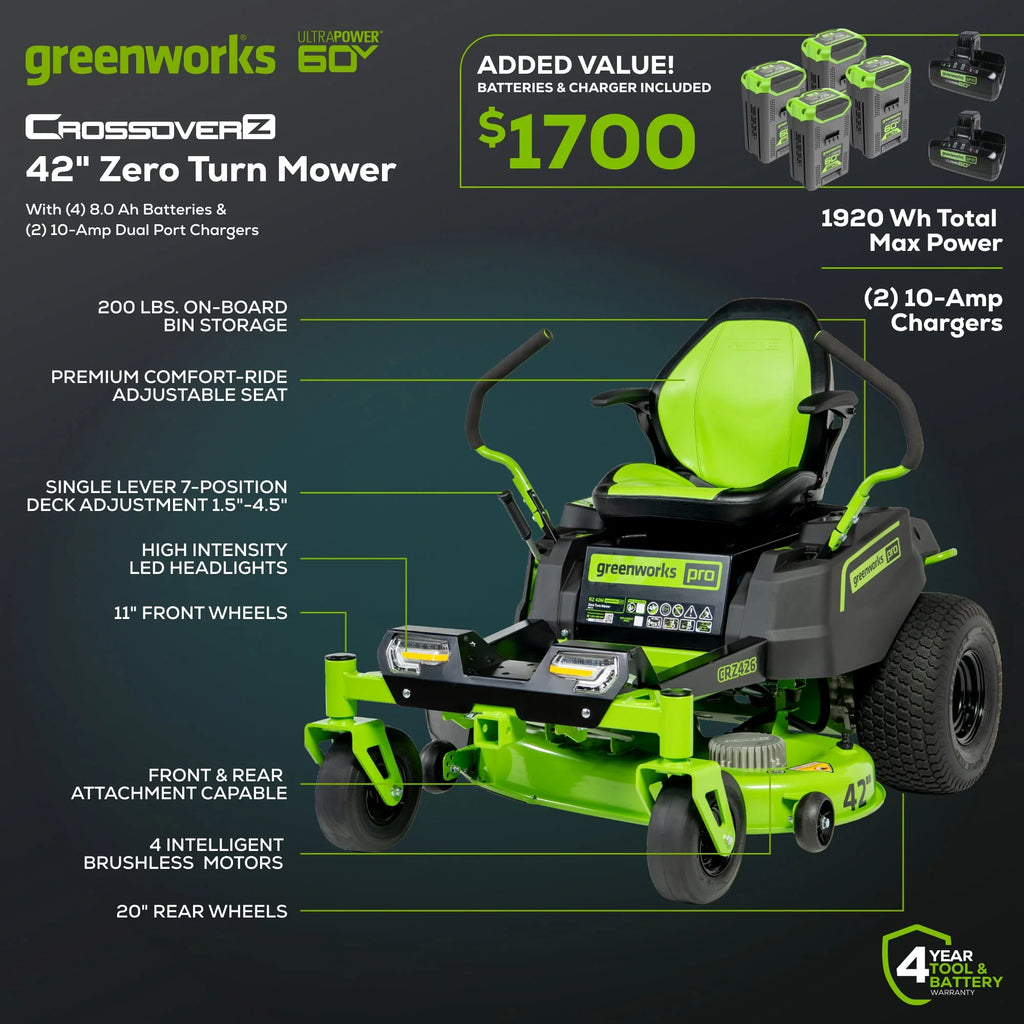 60V 42” Electric Zero Turn Mower with 8 Ah Batteries A4952