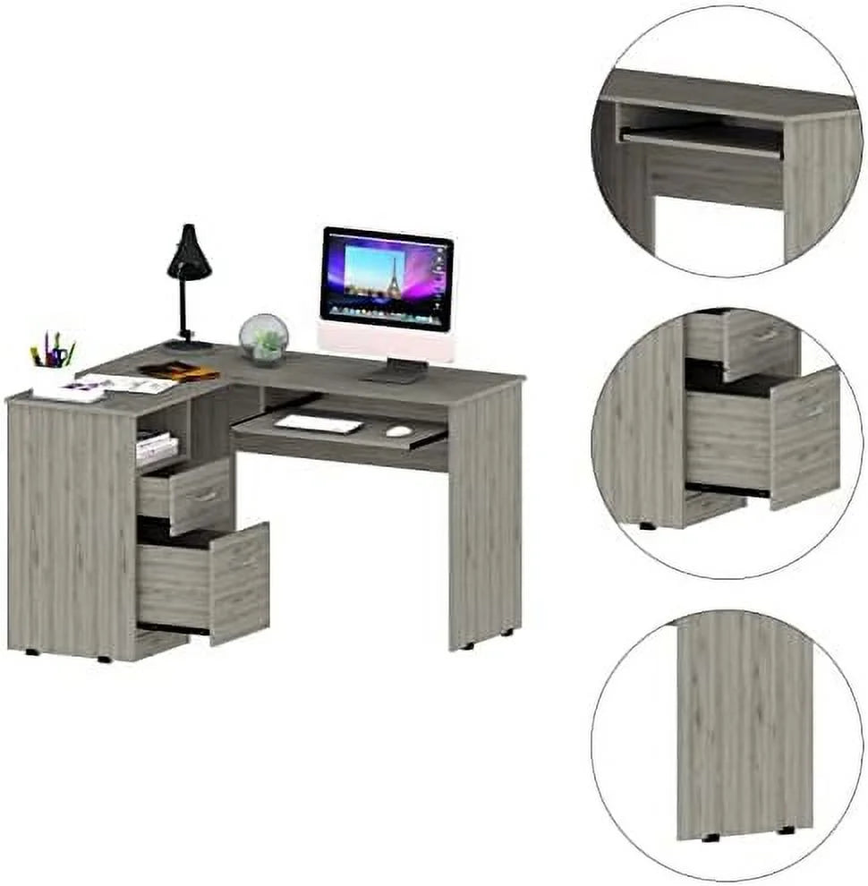 L-Shaped Desk with Open Shelving 2 Drawers Black C557