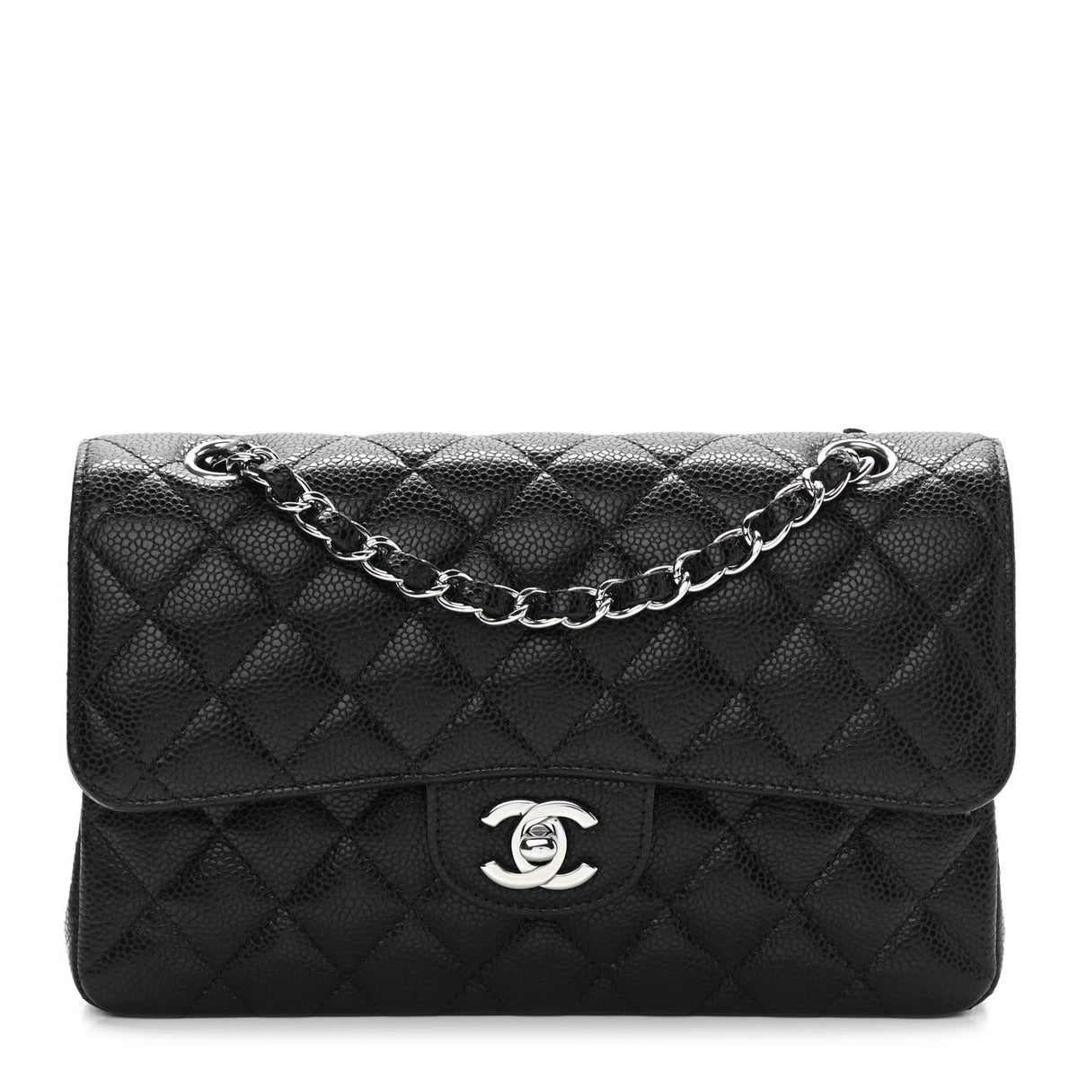 Quilted Small Double Flap Black O961009