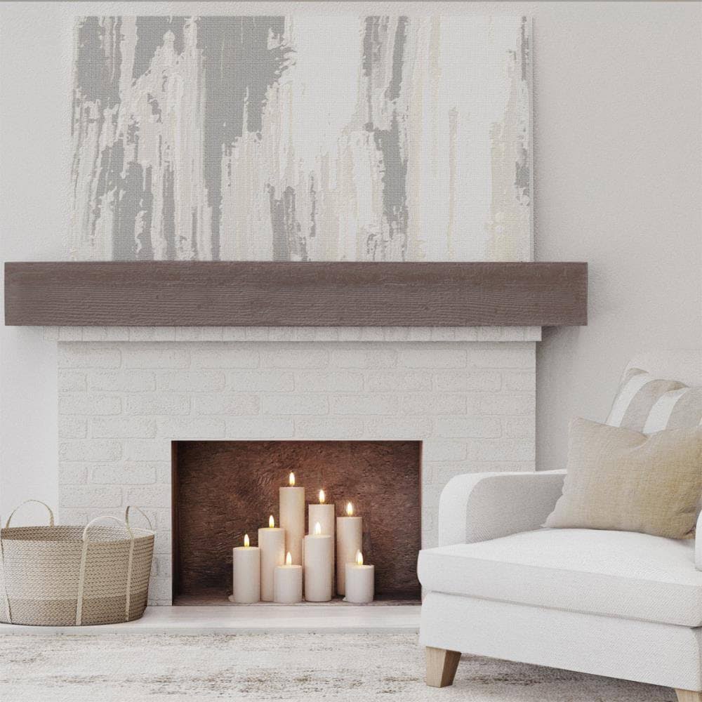 Rough Sawn Faux Wood Fireplace Mantel, Aged Pecan V645