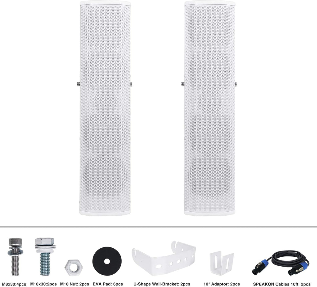 White Pair of Passive Wall-Mount Column Mini Line Array Speakers with 4 x 5” Woofers K184683