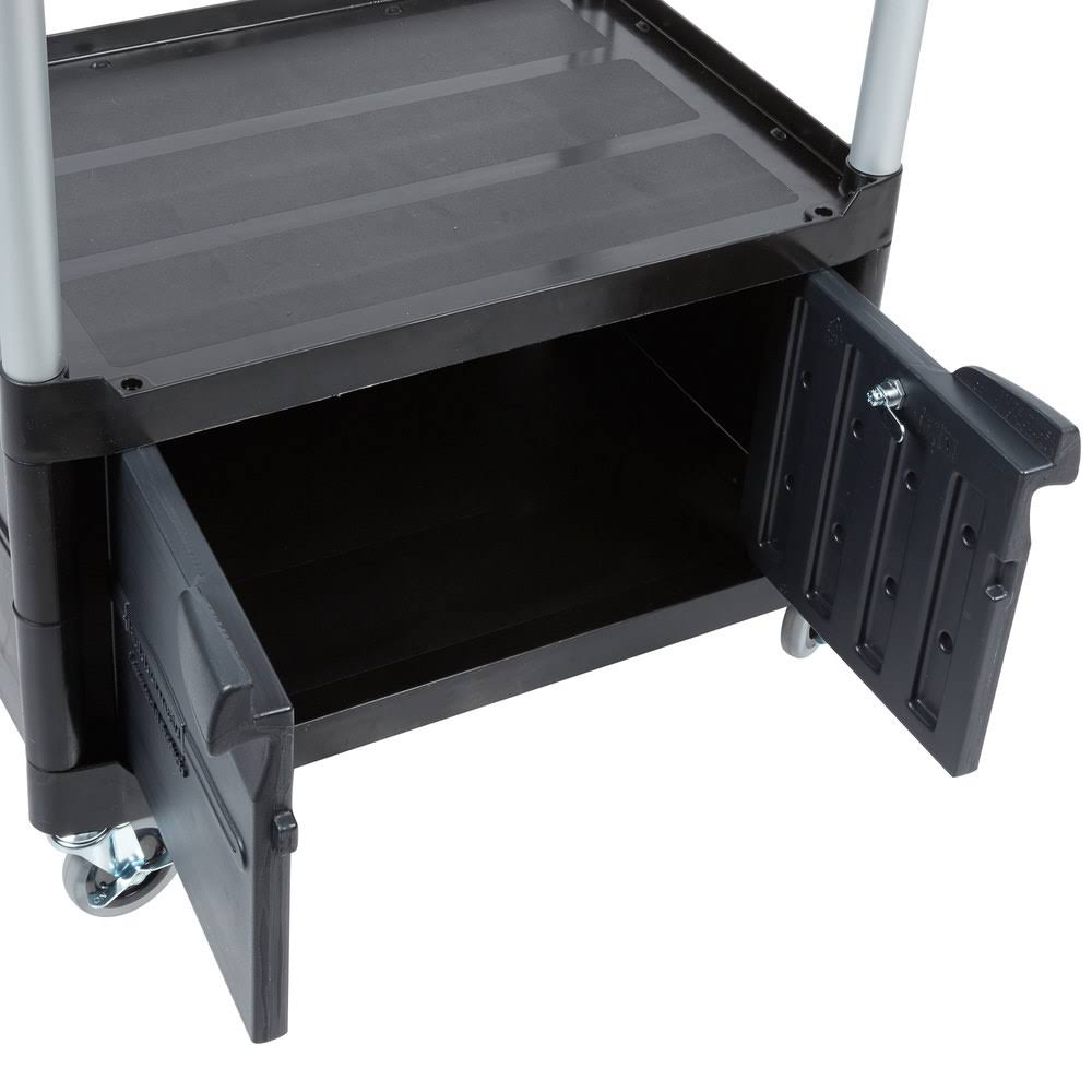 Black Three-Shelf AV Cart with Cabinet H2382