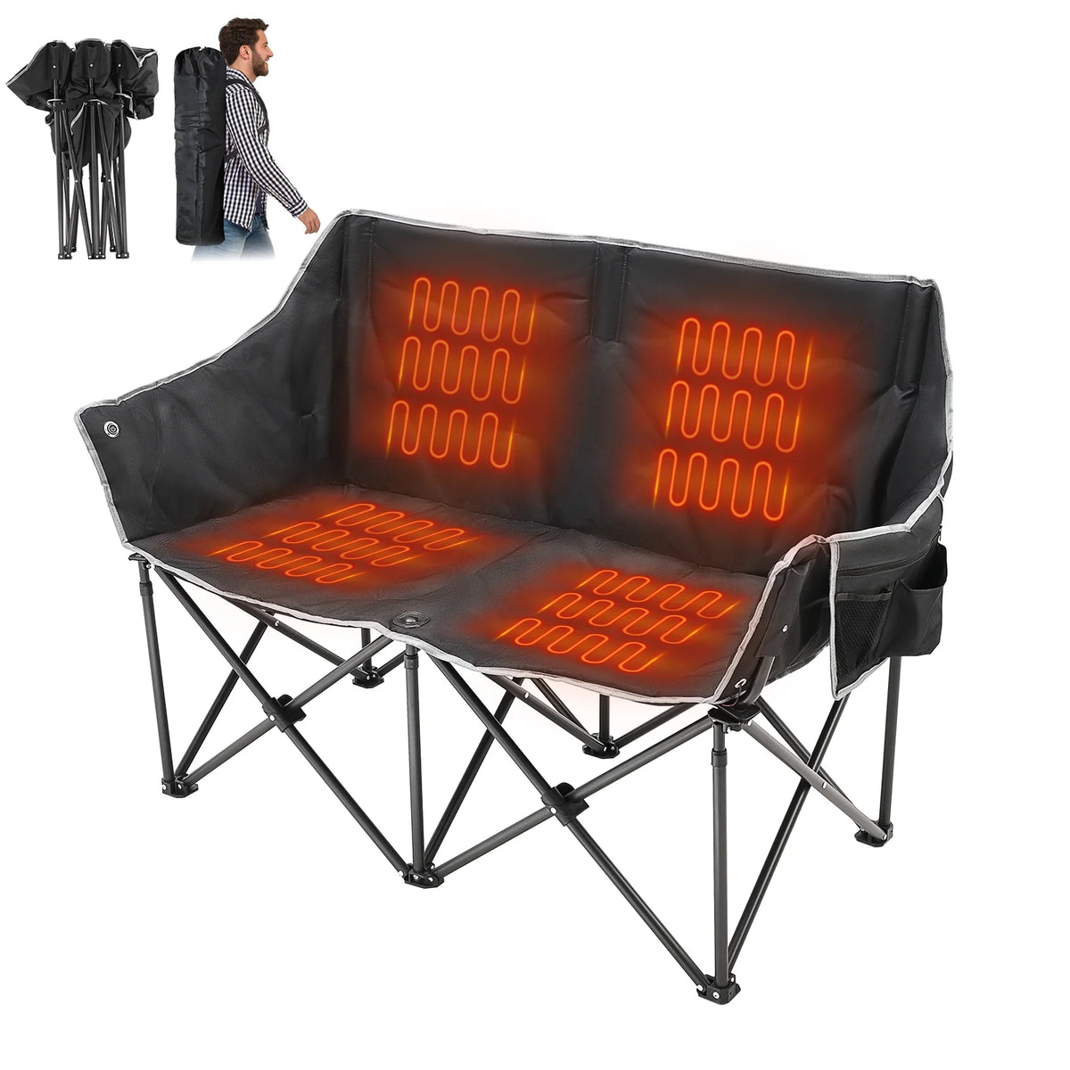 Heated 2-Person Folding Camping Chair 550 lbs E2288