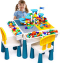 Kids Activity Table and Chair Set with 152Pcs Marble Run Building Blocks Water Table Sand Table STEM Toys P84524