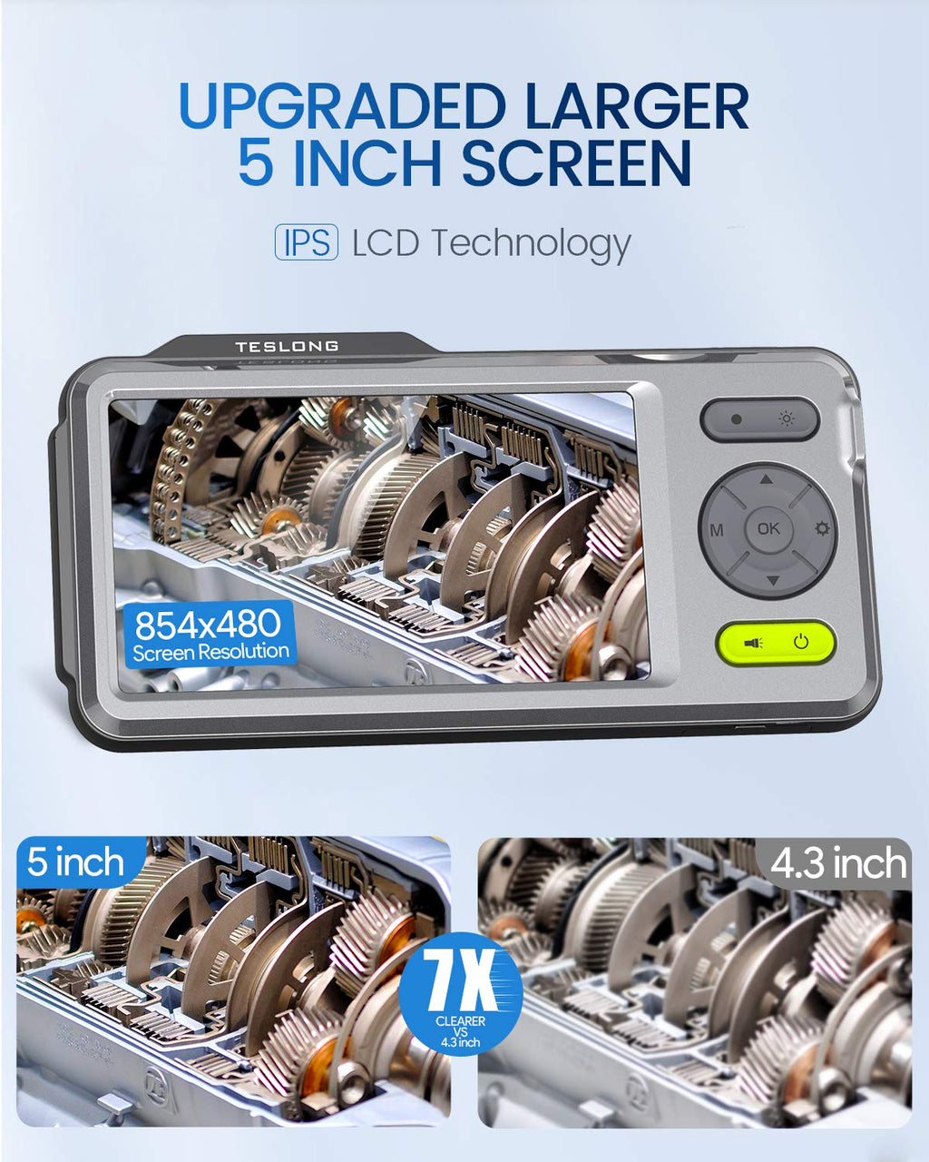 Dual Lens Borescope with LED Light, 5 IPS Screen, 16.4ft D9552