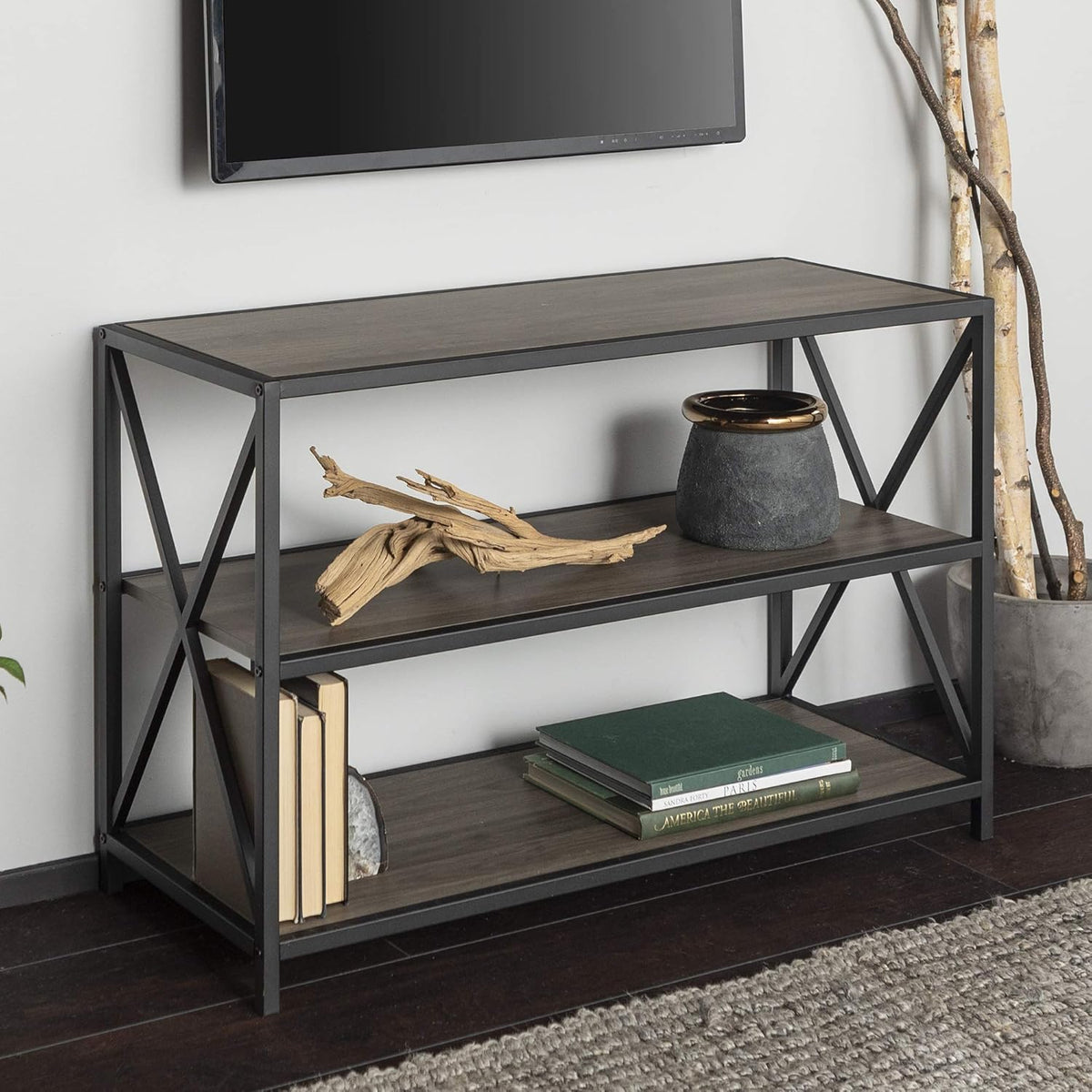 4 Tier Grey Metal Wood Bookcase M67784