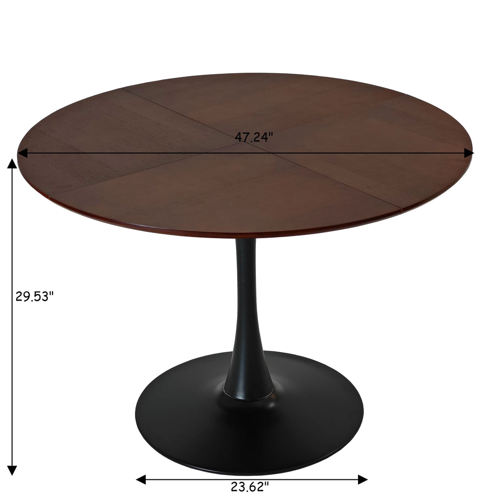 47.24" Round Dining Table with Wood Grain Top Metal Base K87873