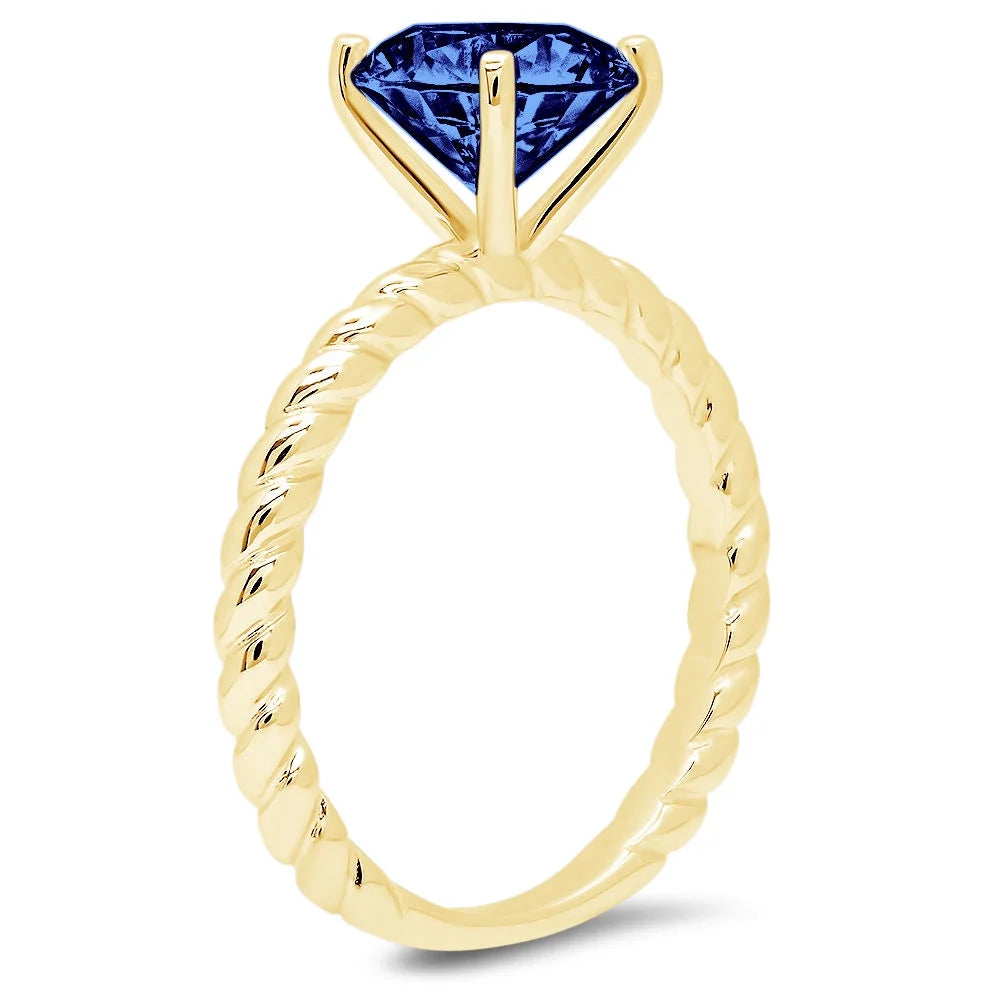 2.0ct Round Cut Blue Simulated Tanzanite 14k Yellow Gold Engagement Ring Size 9.5 O968