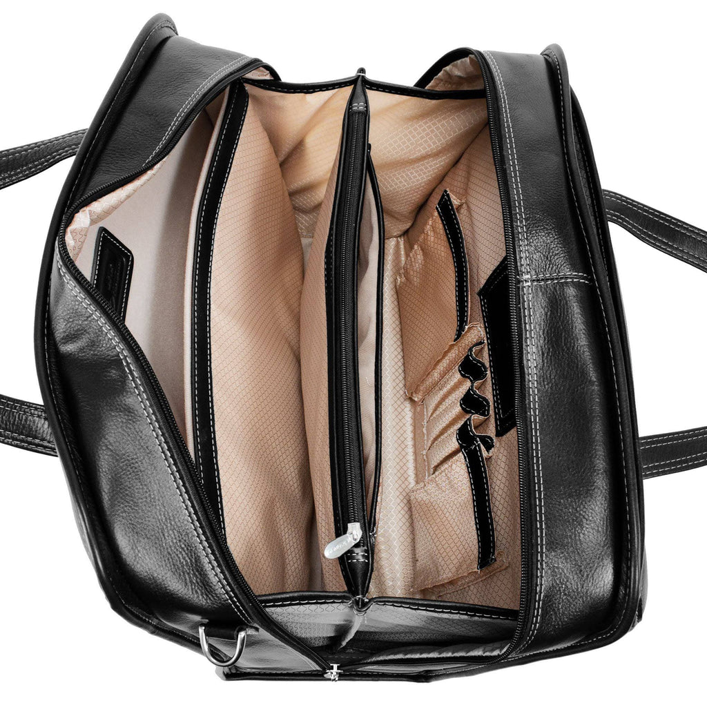 Black Leather Detachable Wheeled Laptop Case E92816