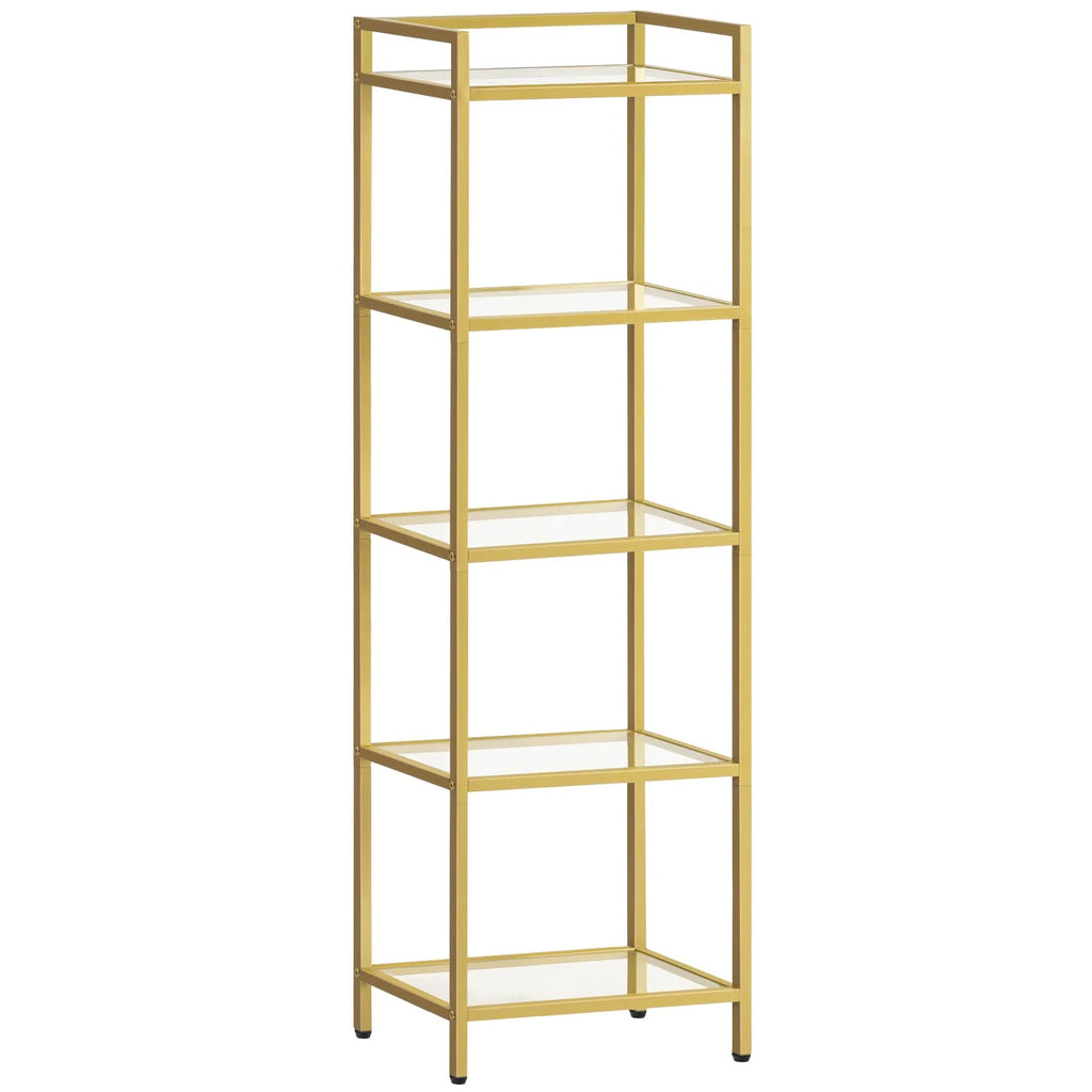 5-Tier Gold Bookcase with Tempered Glass Shelves C30335