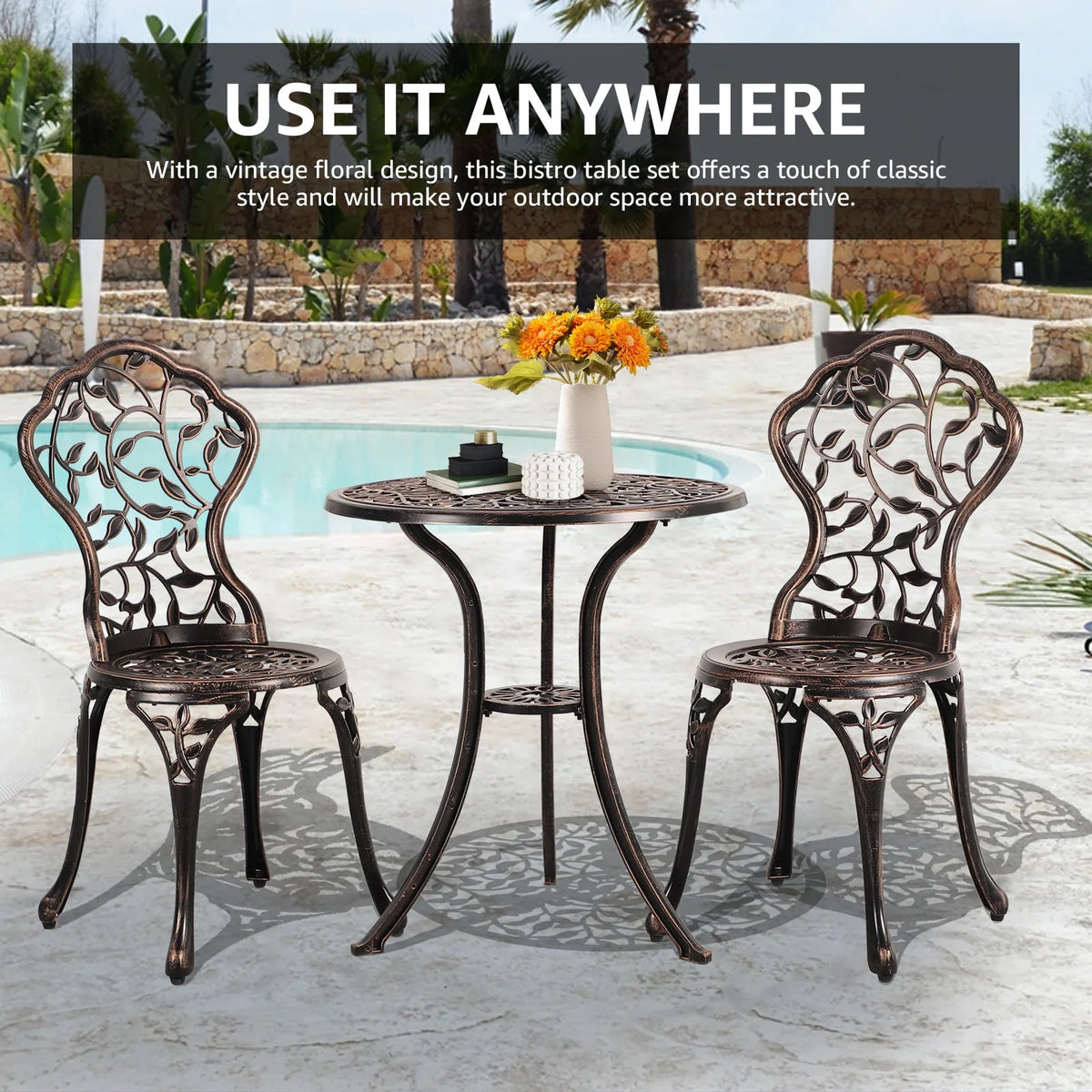3-Piece Cast Aluminum Outdoor Bistro Set I1316