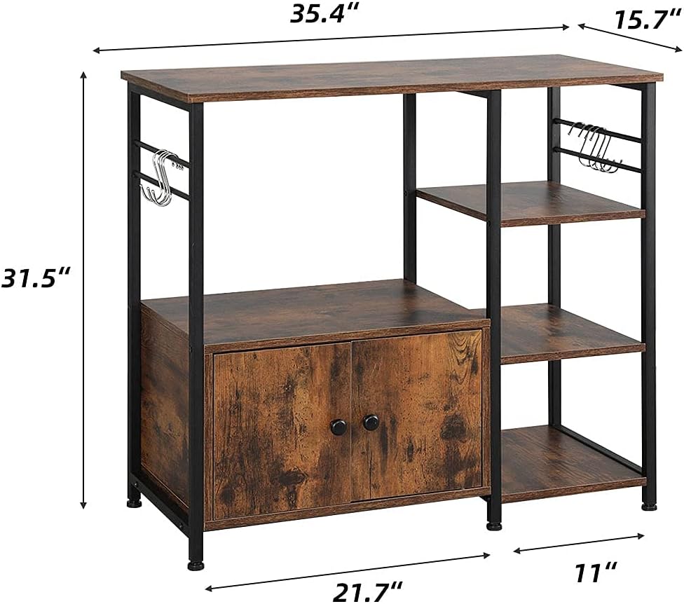 4-Tier Industrial Kitchen Baker's Rack with Storage and 8 Hooks, Rustic Brown J83058
