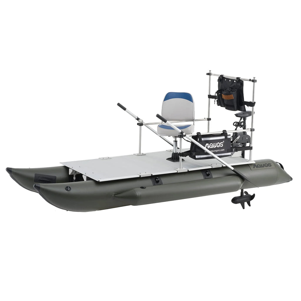 12.5ft Inflatable Pontoon Boat with Black 12V 55LBS Remote Trolling Motor and Foot Control P75957