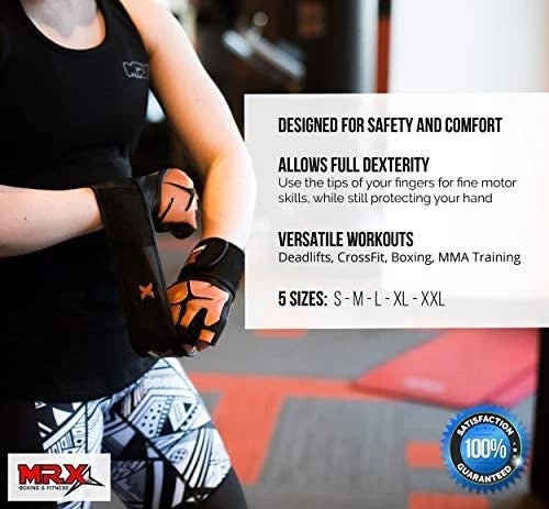 Weight Lifting Gloves Long Wrist Strap Black / Red M E675