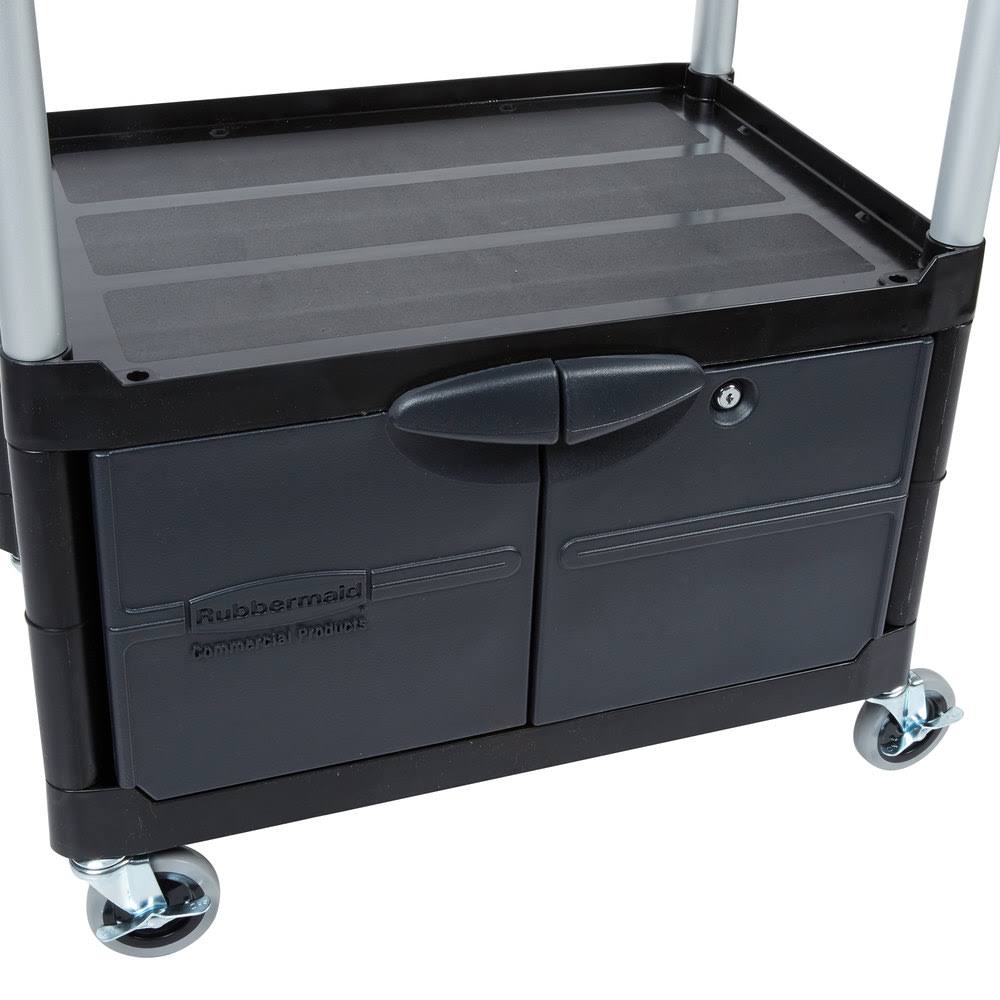 Black Three-Shelf AV Cart with Cabinet H2382