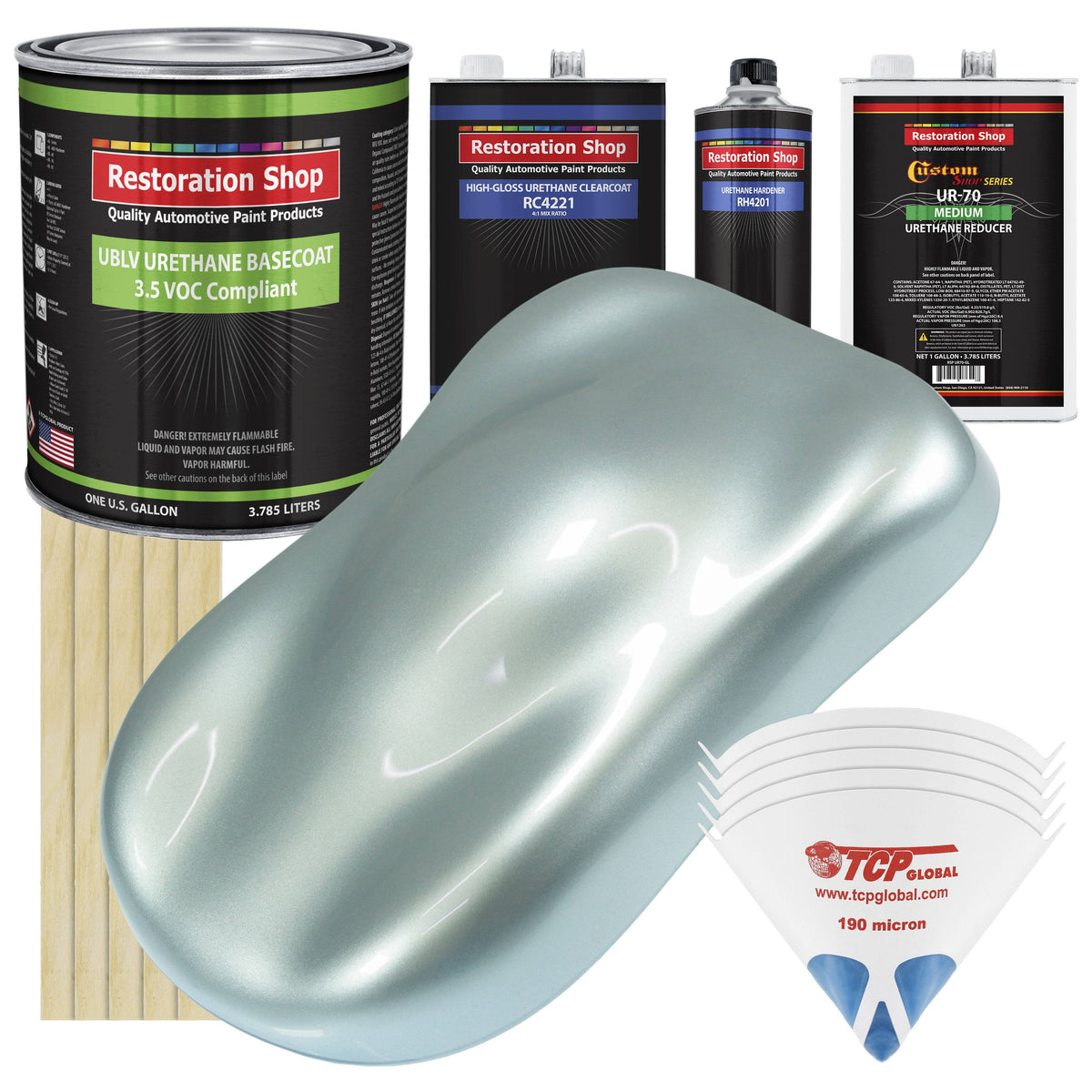 Frost Blue Metallic Low VOC Urethane Basecoat Clearcoat Car Auto Paint Medium Gallon Kit F692