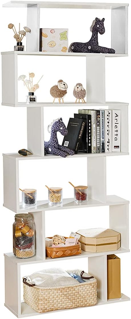 6-Tier Wooden S-Shape Bookcase and Room Divider C361