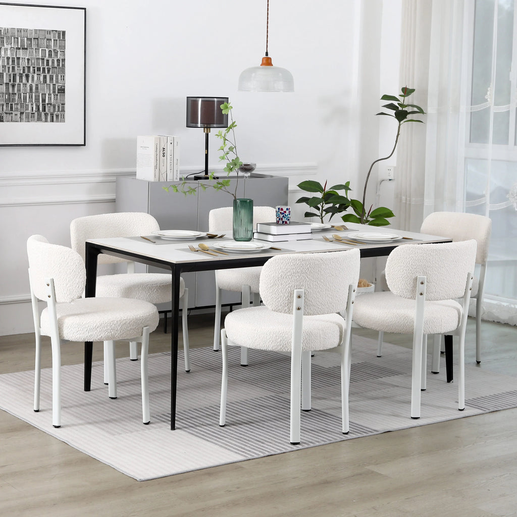 White Set of 6 Upholstered Boucle Dining Chairs H663111