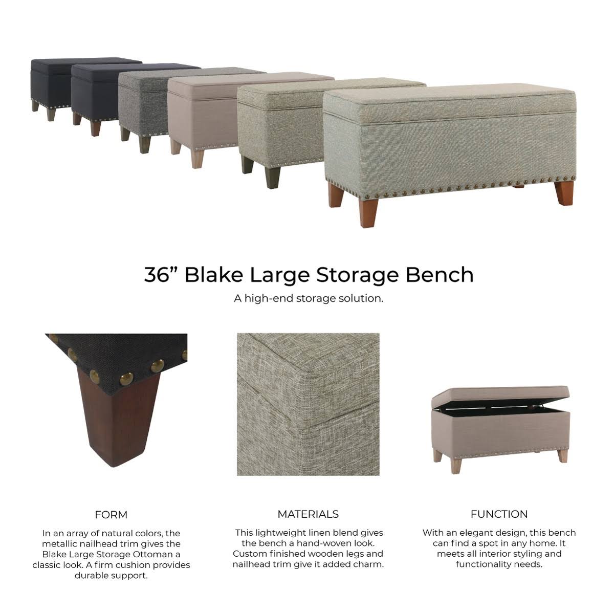 Large Storage Bench with Nailhead Trim E3638