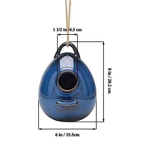 Blue Ceramic Hanging Birdhouse I6548