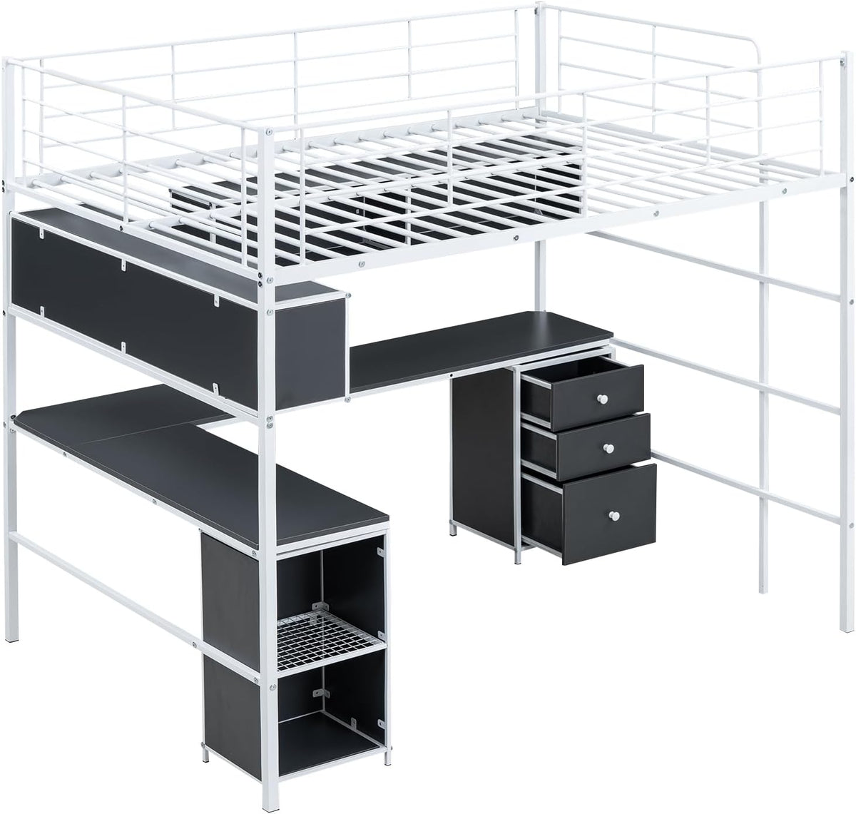 Full Size Metal Loft Bed with Bookcase and Desk I520506