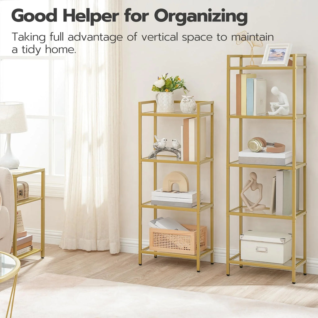 5-Tier Gold Bookcase with Tempered Glass Shelves C30335