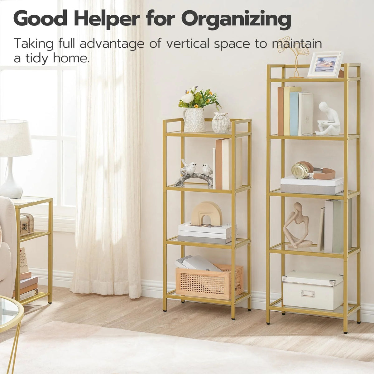 5-Tier Gold Bookcase with Tempered Glass Shelves C30335