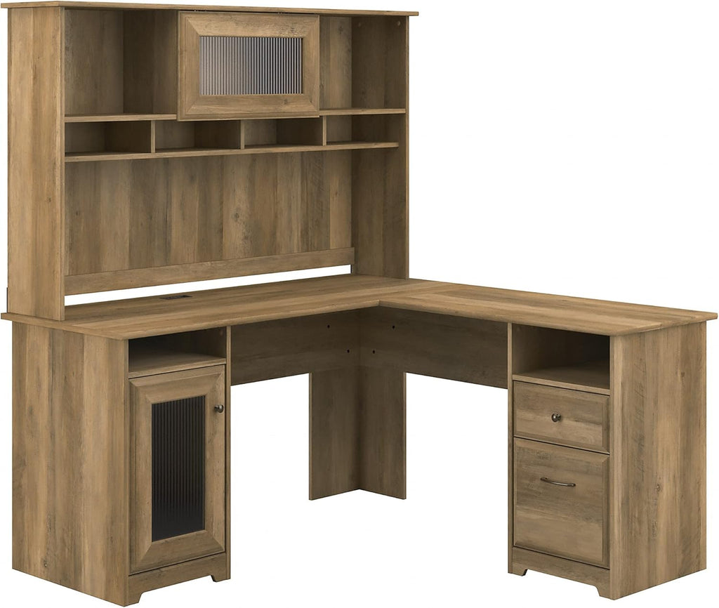 L Shaped Computer Desk with Hutch, 60W, Ash Gray D826649