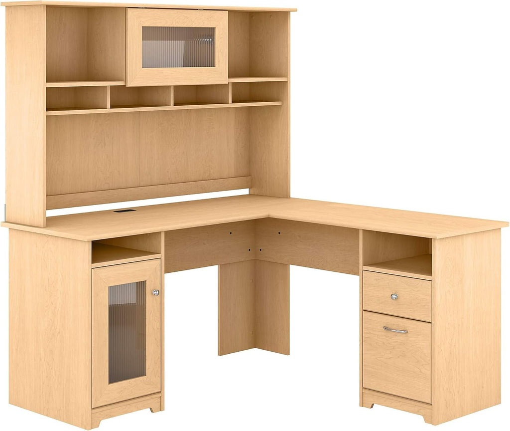 L Shaped Computer Desk with Hutch, 60W, Ash Gray D826649