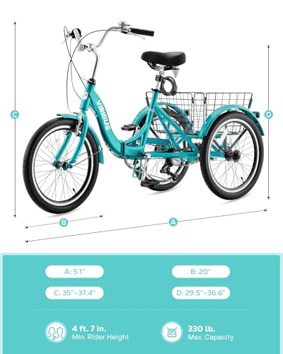 20 inch Folding 3 Wheel Tricycle with Lock, 1 or 7 Speed, 330lb A15559