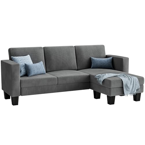 Green Corduroy L-Shaped Convertible Sectional Sofa 3 Seater T740
