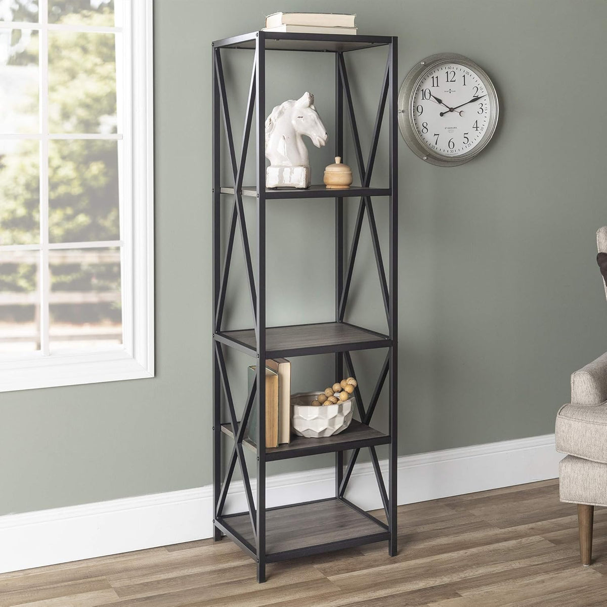 4 Tier Grey Metal Wood Bookcase M67784