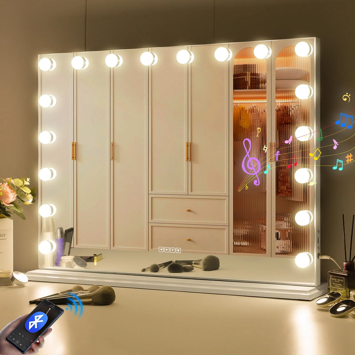 White Metal Vanity Mirror with Lights H469665