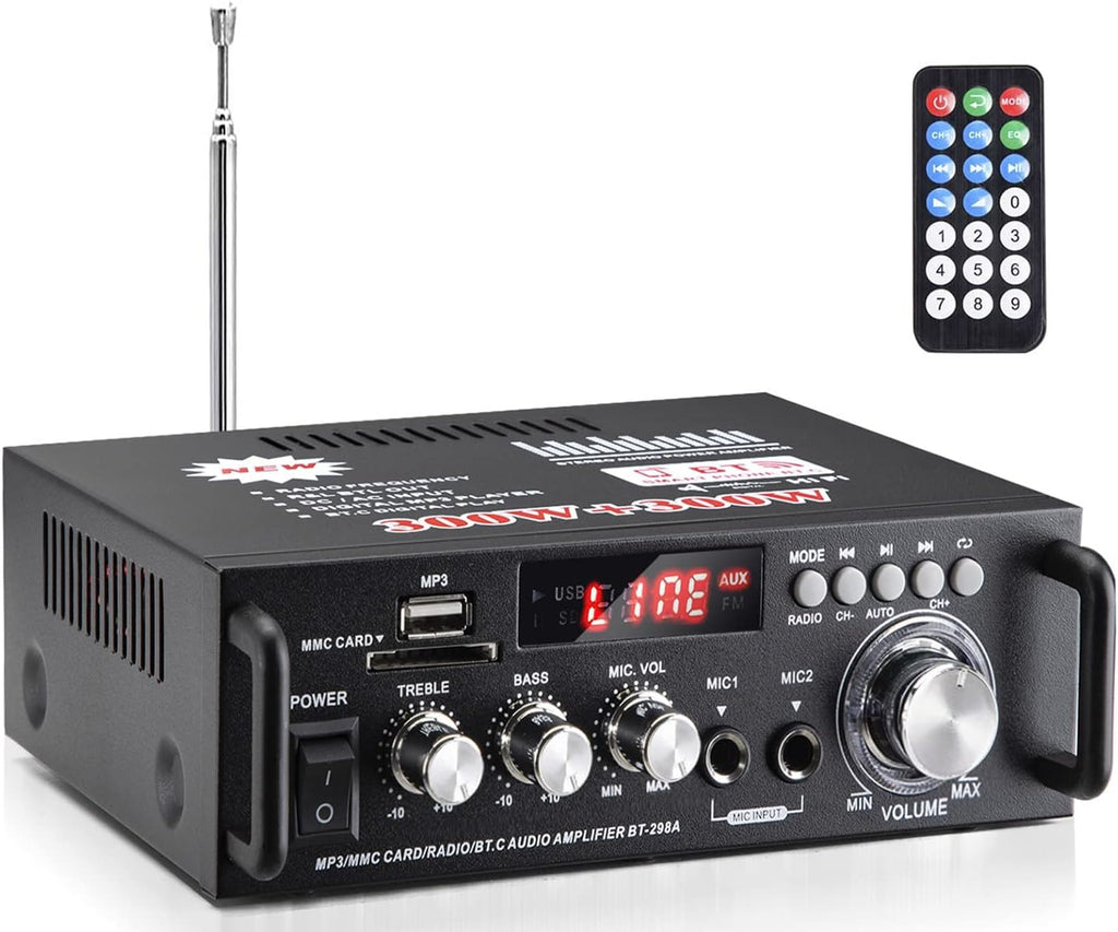300W+300W Dual Channel Bluetooth 5.0 Stereo Audio Amplifier with Remote Controller, Pack of 2 P507842