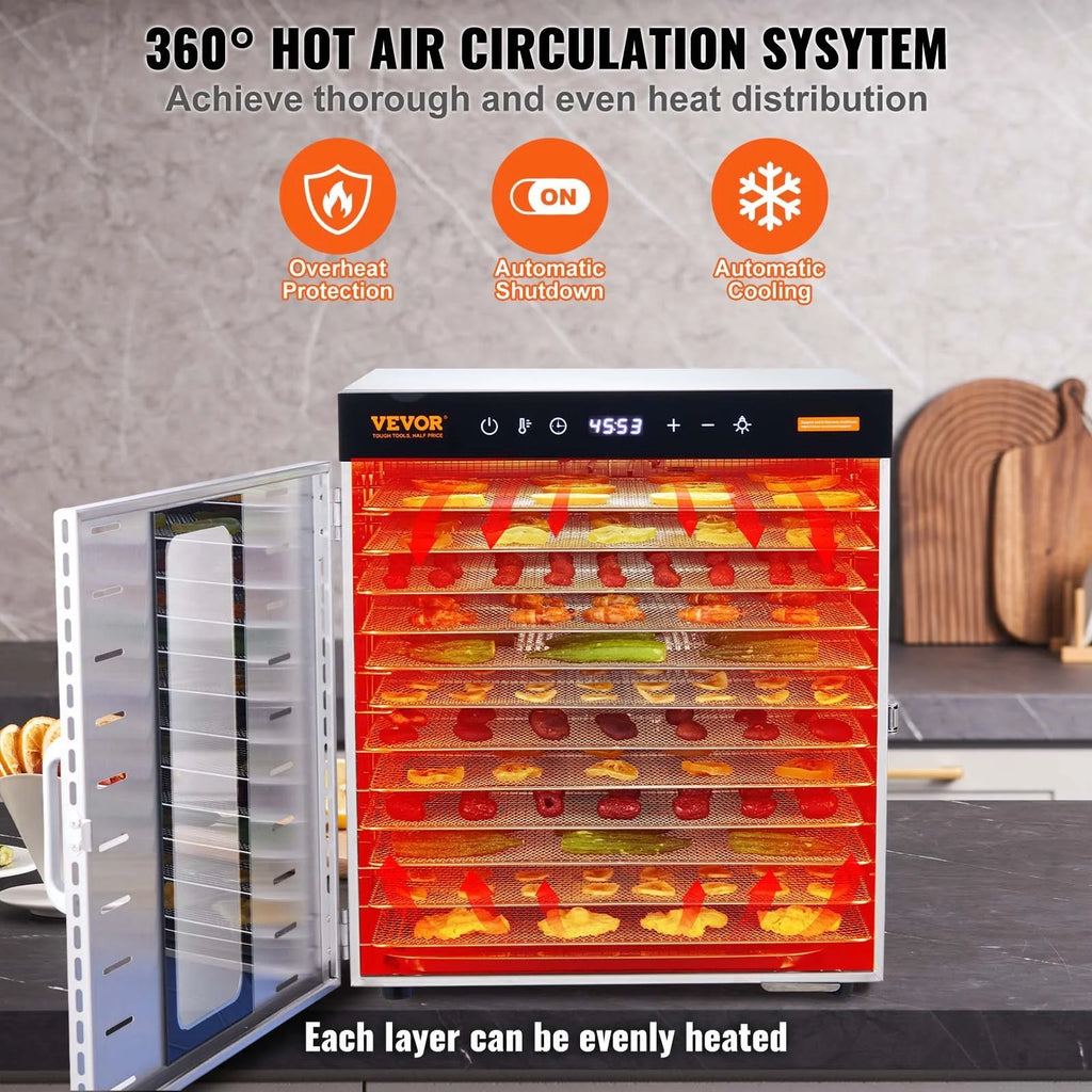 Food Dehydrator Machine, 10 Stainless Steel Trays, 1000W Electric Food Dryer S28767