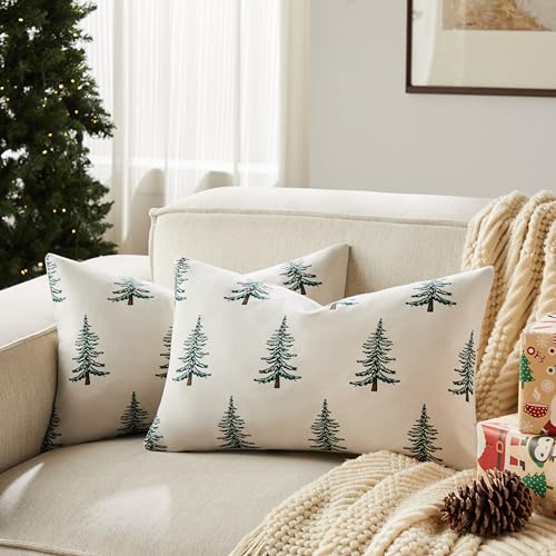 Cotton Christmas Pillow Covers Set of 2, 18x18 Inch Green Q757551