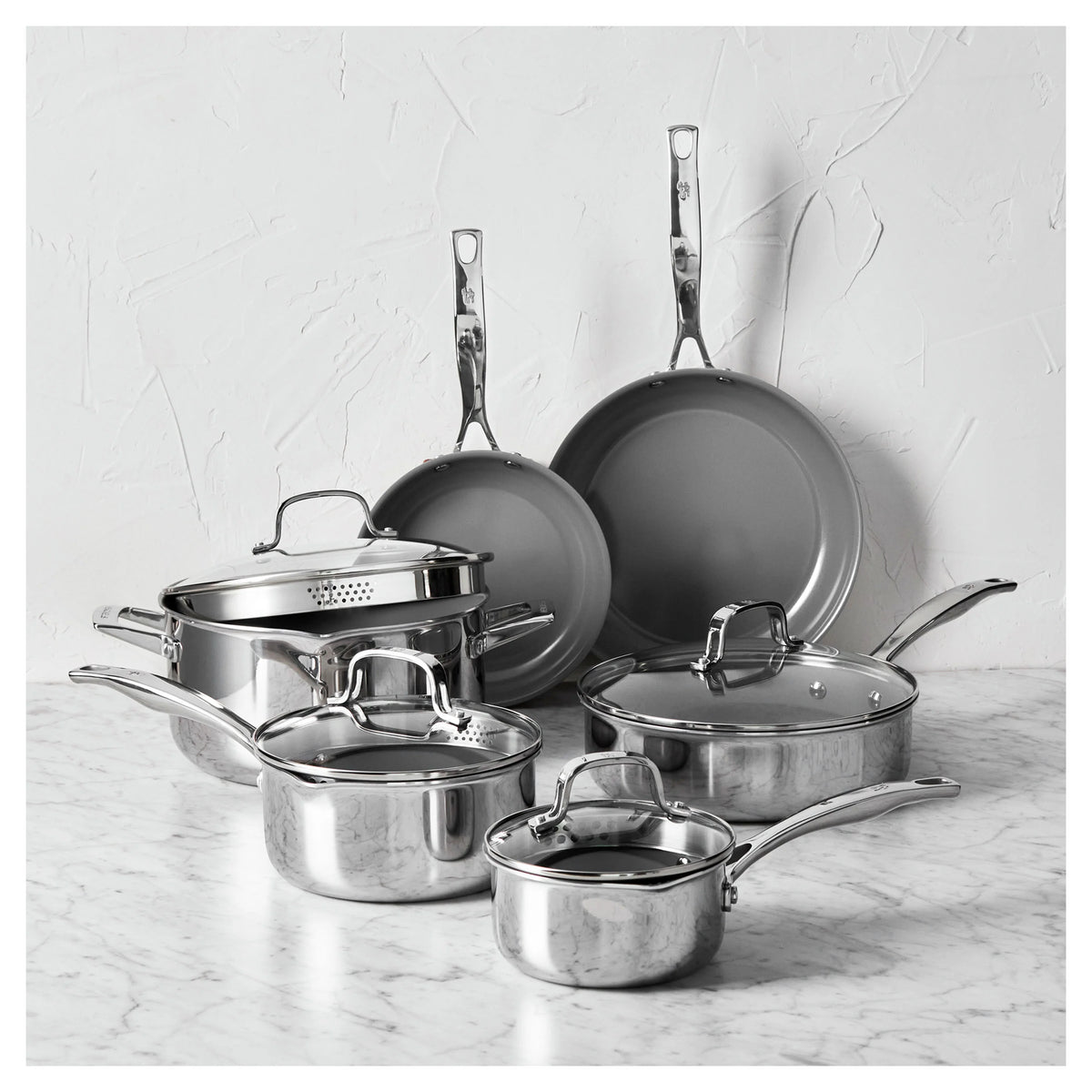 10 Pc Stainless Steel Ceramic Non-Stick Cookware Set N933642