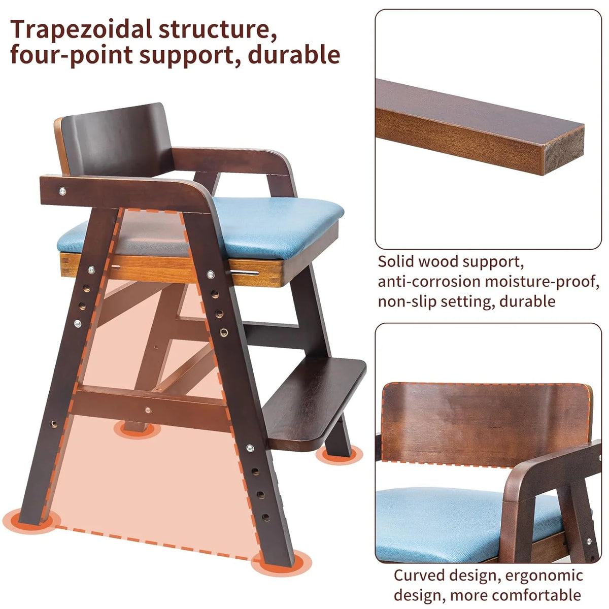 Wooden Adjustable Toddler High Chair with Waterproof Cushion E3925
